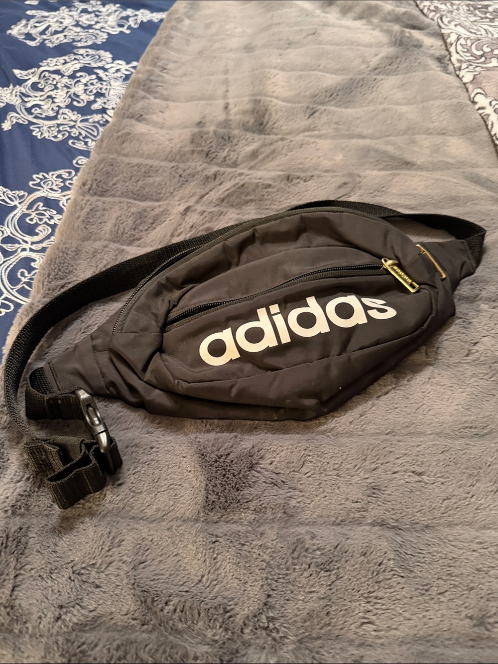adidas Black Belt Bag with White Logo and Gold Zippers - Classic Waist Pack